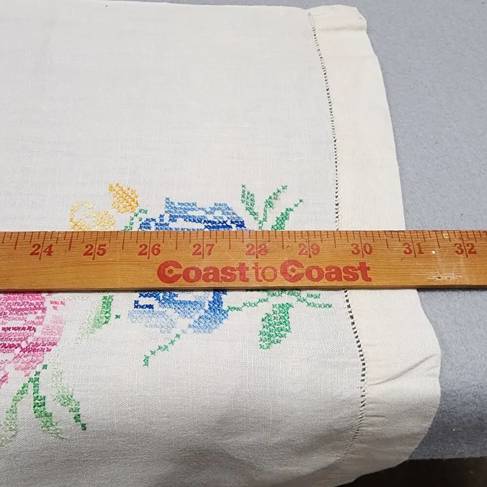 Handmade CrossStitch Embroidered Cotton Dish Hand Towel Pink-Blue Roses 32